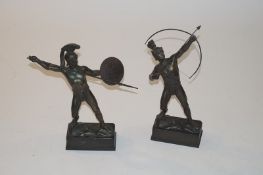 A pair of spelter warrior figures