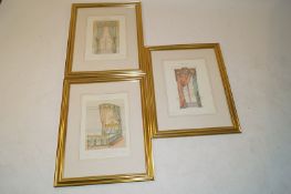 A set of three interior prints