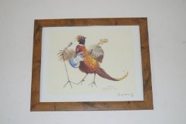 A signed print of "Eric Clapton, as a pheasant" by R McPhail
