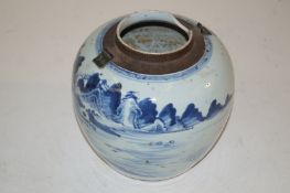 An oriental blue and white jar