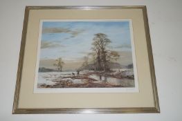 A signed limited edition print of a hunting scene by John Trickett