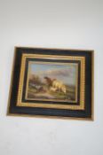 A framed oil of a sheep