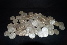 A large collection of silver, 5 francs dating from 1960 - 1966.  Approx weight 1200 grams.
