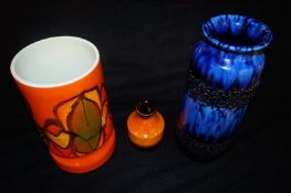 Poole Delphis pattern vase and two West German vases