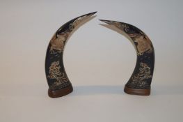 Pair of carved Buffalo Horns