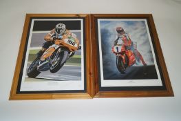 3 limited edition prints of Carl Fogarty; Neil Hodgson and Barry Sheene, signed.  Plus other