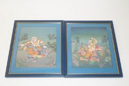 A pair of modern Thai gouache paintings in glazed frames