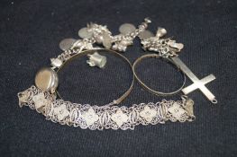 Large collection of various silver and Silver Plated items including Charm Bracelets, lockets etc