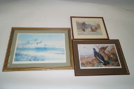 Three framed prints of pheasants