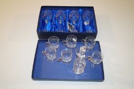 6 Edwardian custard cups, Villeroy and Bosch decanter with stopper and glass and a boxed set of