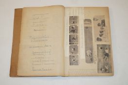 Football collectables , an 84 page scrapbook containing 1930's newspaper / magazine clippings, trade