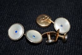 9ct Gold and Mother of Pearl cuff links and two studs