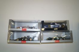 Three model classic F1 cars 1/18th scale, 3 onyx, 1 universal hobbies, 2 Paul's art and 2 Hotwells