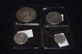 Various coins including Indian Rupee 1862 and others