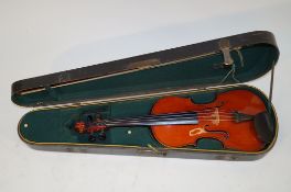 A good cased violin and bow, probably early 20th century