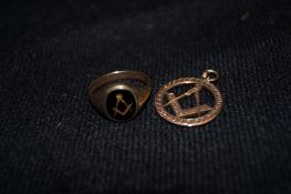 A 9ct gold Masonic ring and a similar pendant, Birmingham 1905