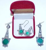 Two pairs of green and Silver earrings