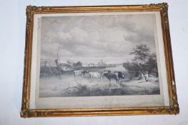 A framed print of cattle