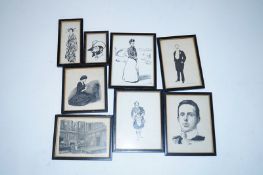 Collection of eight prints of various subjects including King Alfonso etc