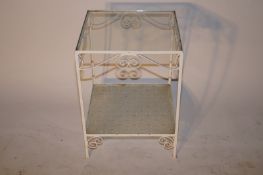 Glass top wrought iron side table