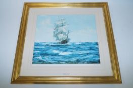 A print of a shipping scene entitled "Up Channel - The Lahloo" by Montague Dawson