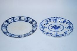 A large Minton blue Turkey platter along with another blue and white platter