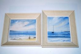 Two oil on canvas of beach scenes