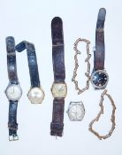 Four watches and a watch chain
