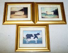 Three farmhouse style prints in gilt frames