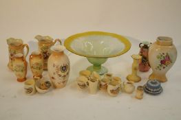 A large glass bowl, a collection of Crown Devon items and other ceramics