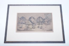 A 20th century signed etching of a street scene