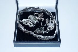 Antique Silver and Marquesite bracelet and two pairs of earrings
