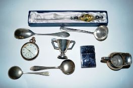 A collection of silver plated items including Vesta case etc.