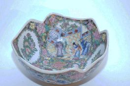A large Chinese 20th Century bowl, hand painted with traditional scenes