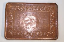 A large Newlyn Copper tray, the border decorated with lemons, stamped Newlyn to reverse. 58 1/2 cm x