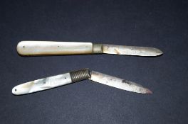 Two pen knives with mother of pearl decoration and each with a silver blade
