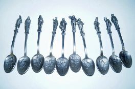 Ten pewter Dickens character spoons