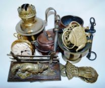Collection of brassware including oil lamp etc