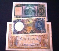 A Hong Kong ten dollar note, 100 Francs note and a Greek note