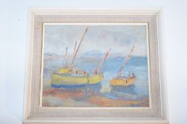 A signed picture of a harbour scene, possibly Ronald Ossory Dunlop RA (1894 - 1973)