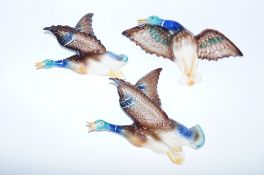 A set of three ceramic flying ducks