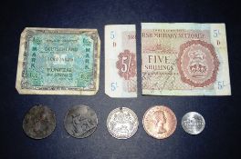 Various coins and notes