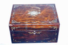 A rosewood workbox with a mother of pearl inlay