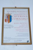 A signed opera poster for "Donizettis Cafferina Cornaro, Queen of Cyprus" Signed by Richard