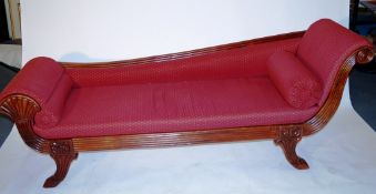 A good mahogany reproduction chaise lounge upholstered in red