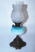 An Edwardian blue glass oil lamp