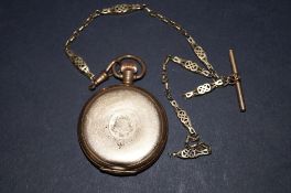 Gold plated pocket watch case and chain