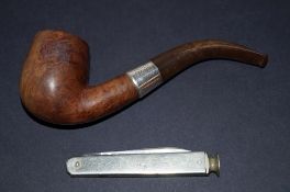 Silver bound pipe and smokers knife