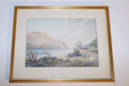 A signed watercolour of as lake scene