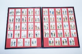 Collection of military uniform cigarette cards in two frames